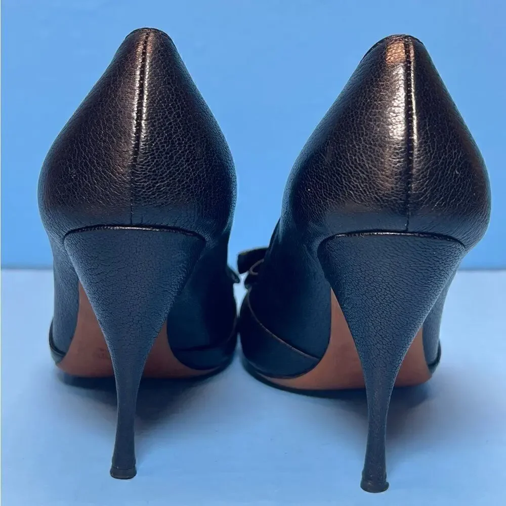 Miu Miu Calzature Donna Pebbled Leather Bow Stiletto Heels‎ Nero EU36 US6